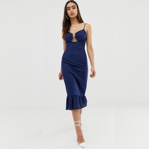 ASOS Dresses & Skirts - Fashion Union Navy Embroidered Eyelet Midi Dress